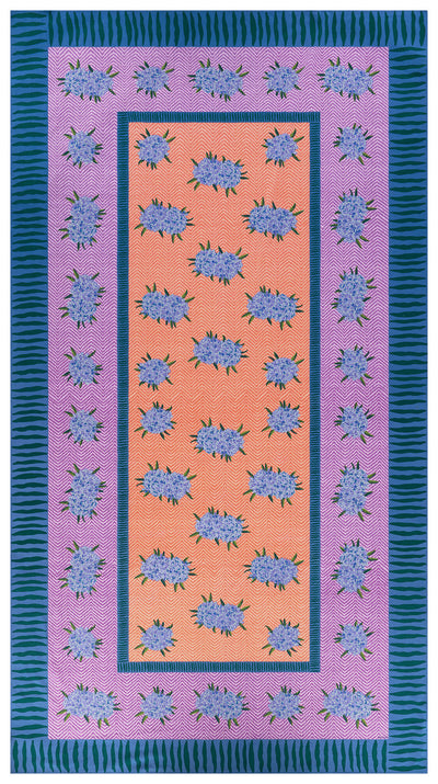 Oleander Lilac Peach Cotton Tablecloth - 180x350