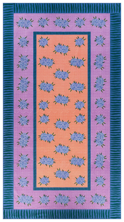 Oleander Lilac Peach Cotton Tablecloth - 180x350