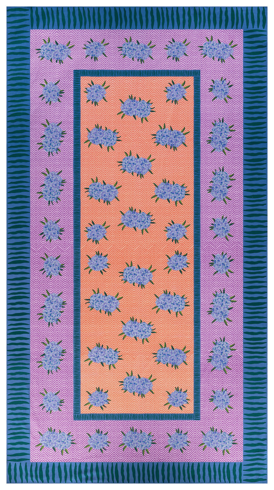 Oleander Lilac Peach Cotton Tablecloth - 180x350