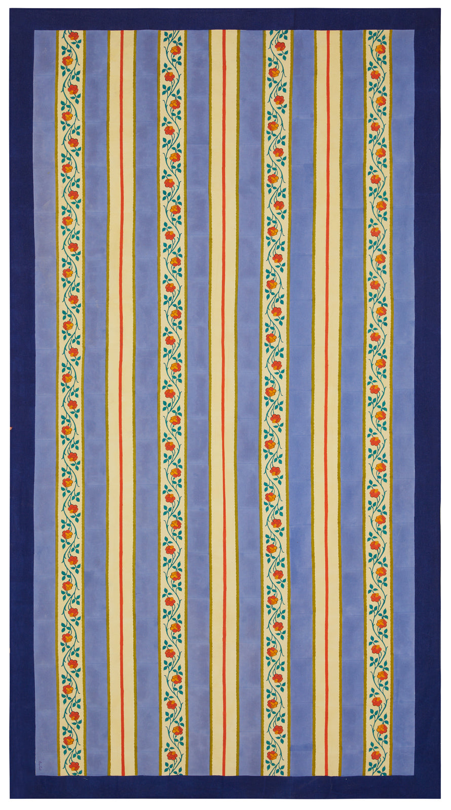 Varanasi stripes pervinch Cotton Tablecloth - 180x350