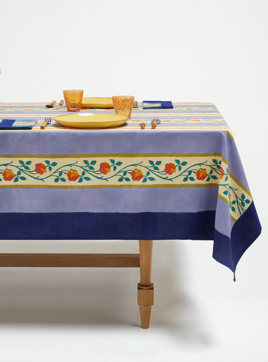 Varanasi stripes pervinch Cotton Tablecloth - 180x350