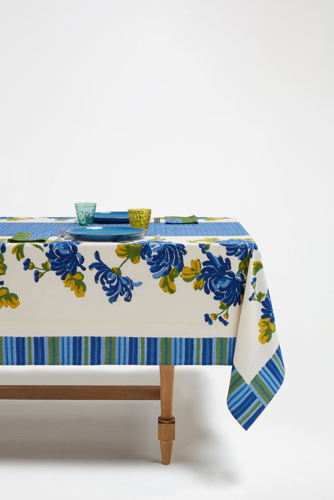 Vienna Blue Cream Cotton Tablecloth - 180x350