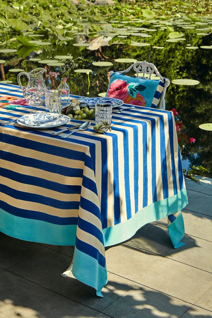Nizam Stripe Blue Cotton Tablecloth - 220x220