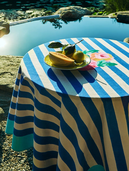 Nizam Stripe Blue Cotton Tablecloth - 220x220