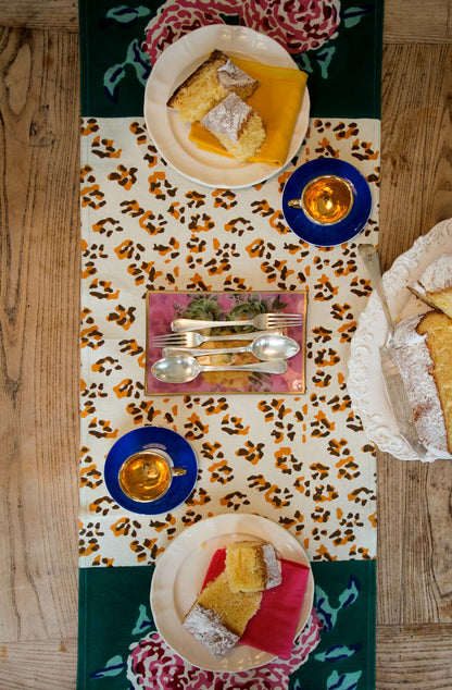 Leopard Stripes Cotton Runner - Green