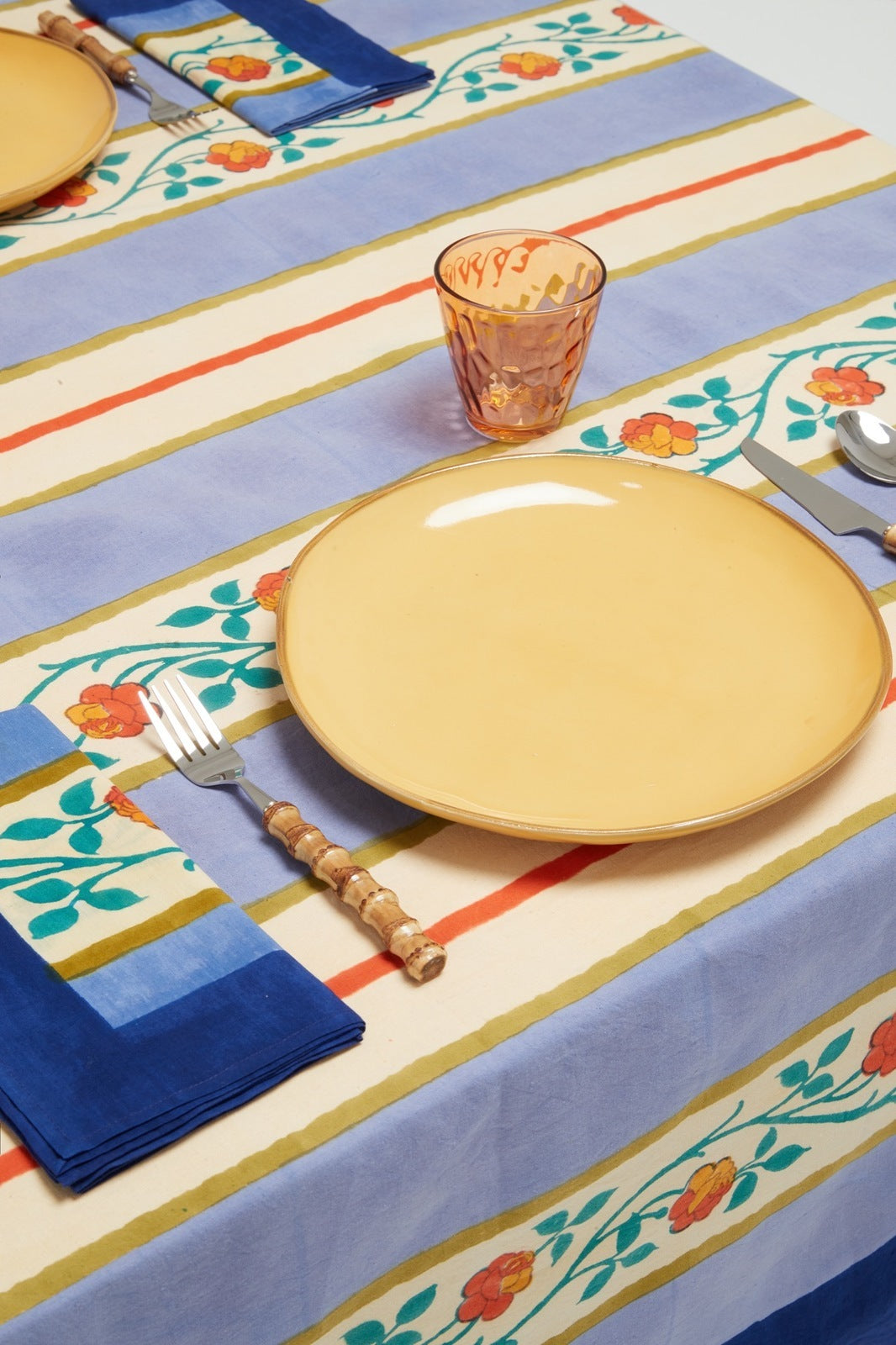 Varanasi stripes pervinch Cotton Tablecloth - 180x350