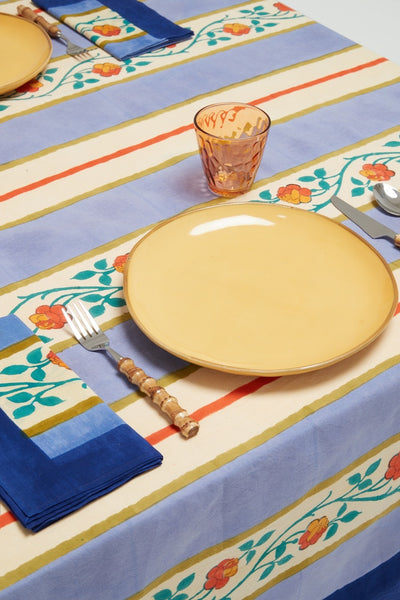 Varanasi stripes pervinch Cotton Tablecloth - 180x350