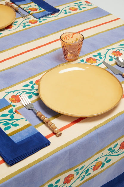 Varanasi stripes pervinch Cotton Tablecloth - 180x350