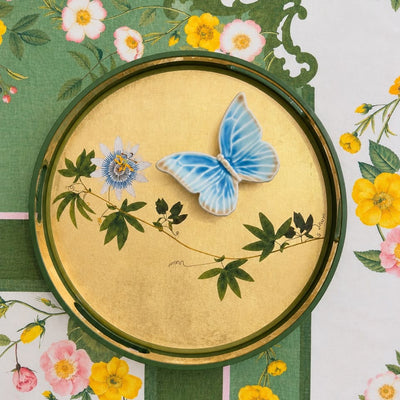 Gold Leaf Passiflora Round Lacquered Tray