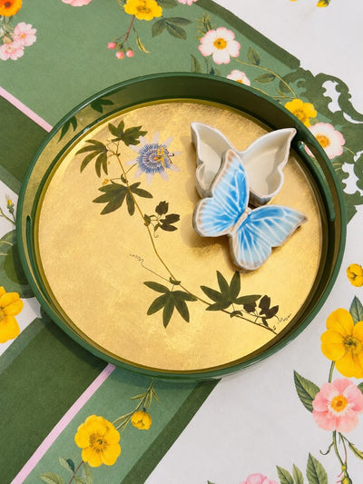 Gold Leaf Passiflora Round Lacquered Tray
