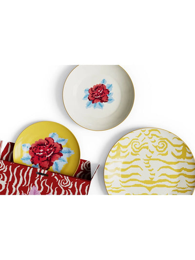 Indian Tiger Gold Porcelain Plates Set of 3 - Gold