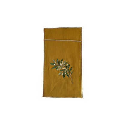 A Table Embroidered Cutlery Pouch - Olive Branch