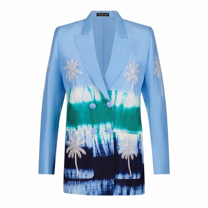 Sea Tie Die Blazer with White Palm Tree