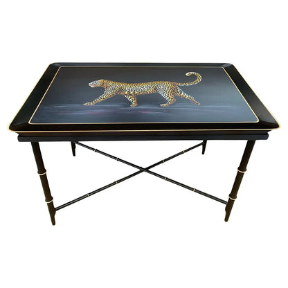 Les Ottomans Rectangular Leopard Iron Tray Table