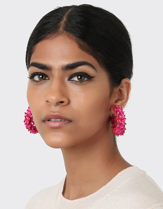 Flower Hoop Small Earrings - Fuchsia