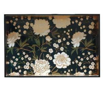 Les Ottomans Lacquered Rectangular Tray - Floral