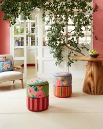 Nizam Striped Ottoman Pouf - Grey