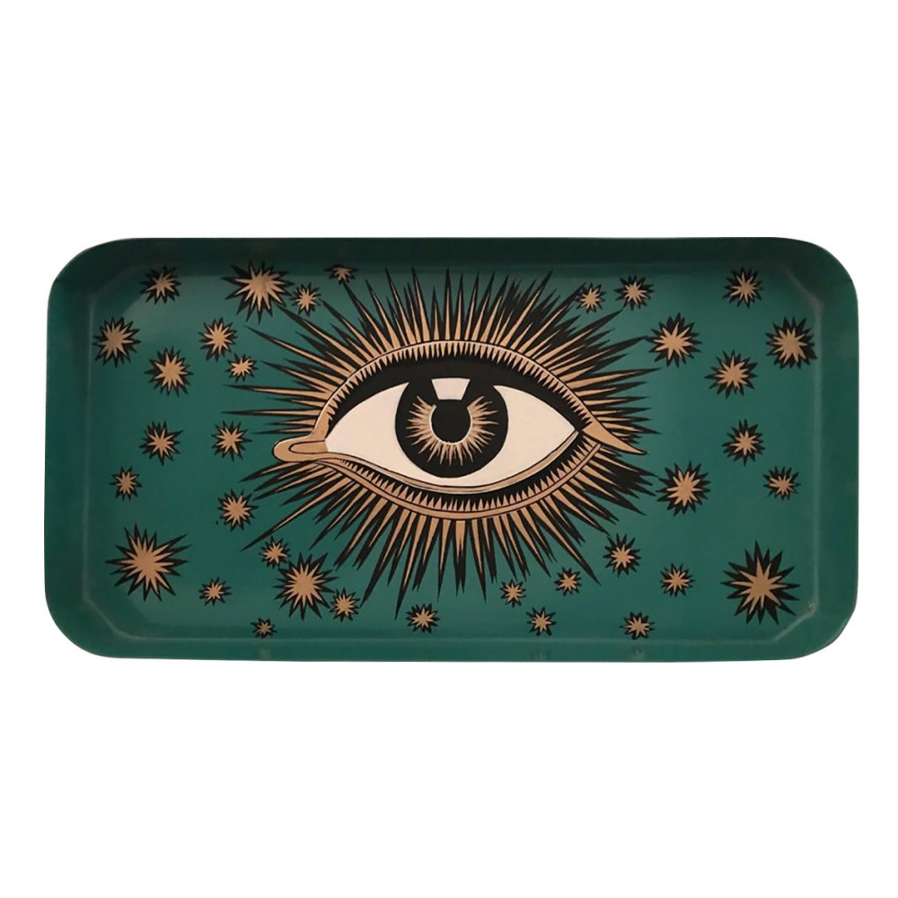 Les Ottomans Rectangular Hand Painted Evil Eye Iron Tray