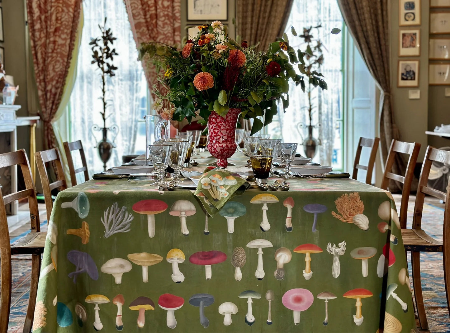 S&B x John Derian Green Fungi Linen Tablecloth