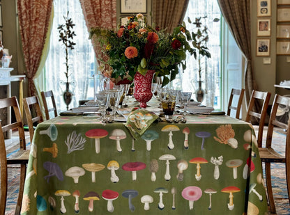 S&B x John Derian Green Fungi Linen Tablecloth