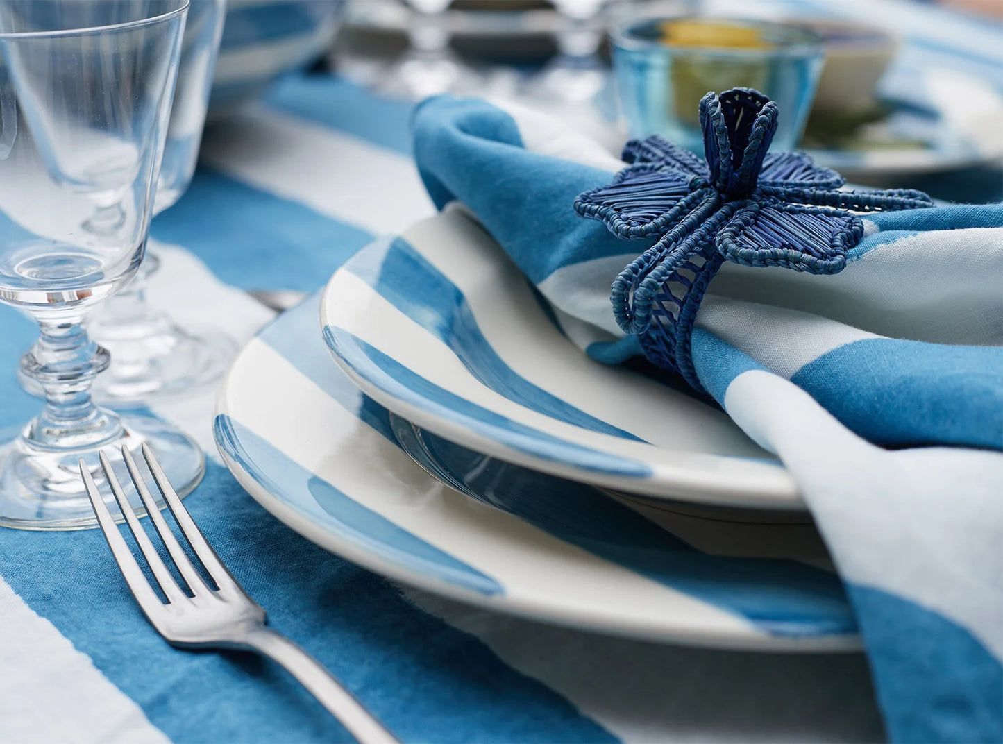 Stripe Linen Napkin - Blue & White