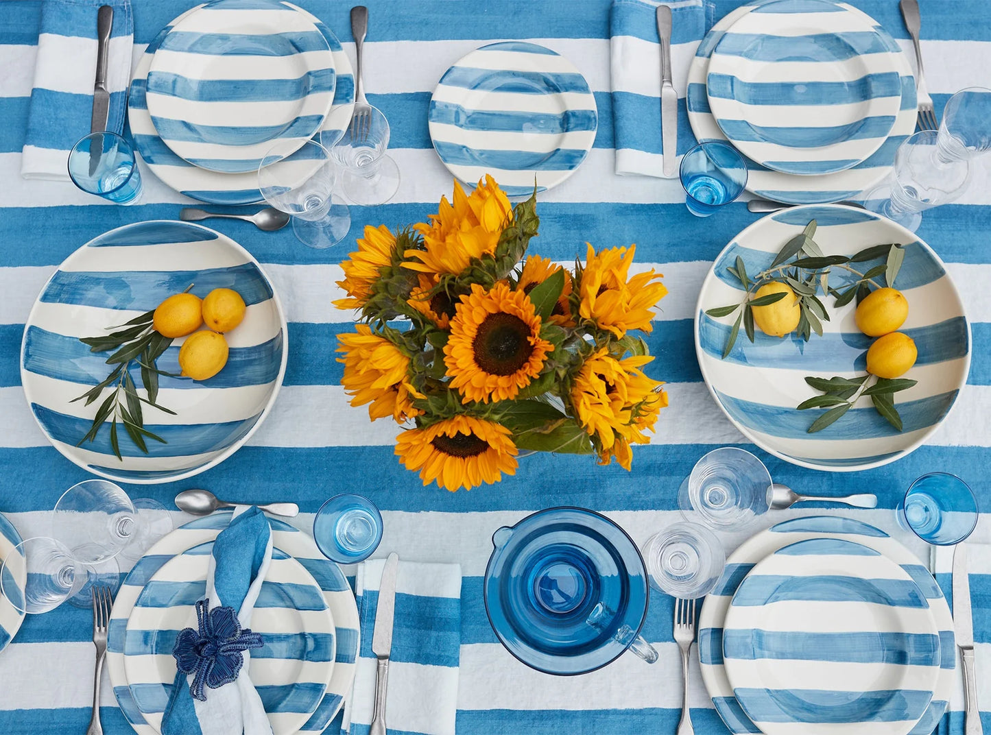 Stripe Linen Tablecloth - Blue & White