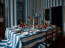 Load image into Gallery viewer, Stripe Linen Tablecloth - Blue &amp; White
