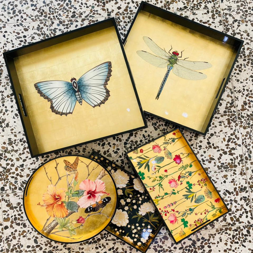 Les Ottomans Lacquered Square Tray - Butterfly