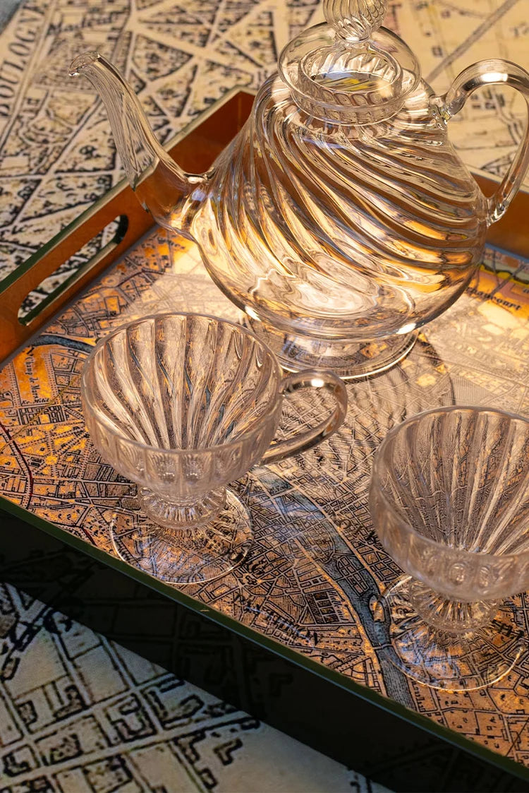 Gold Leaf Paris Map Rectangular Lacquered Tray