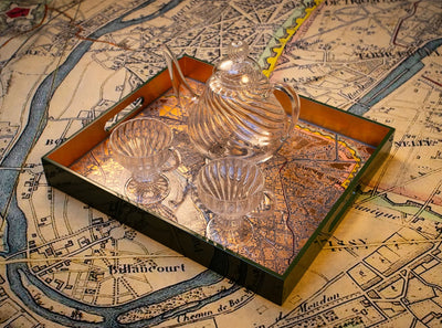 Gold Leaf Paris Map Rectangular Lacquered Tray