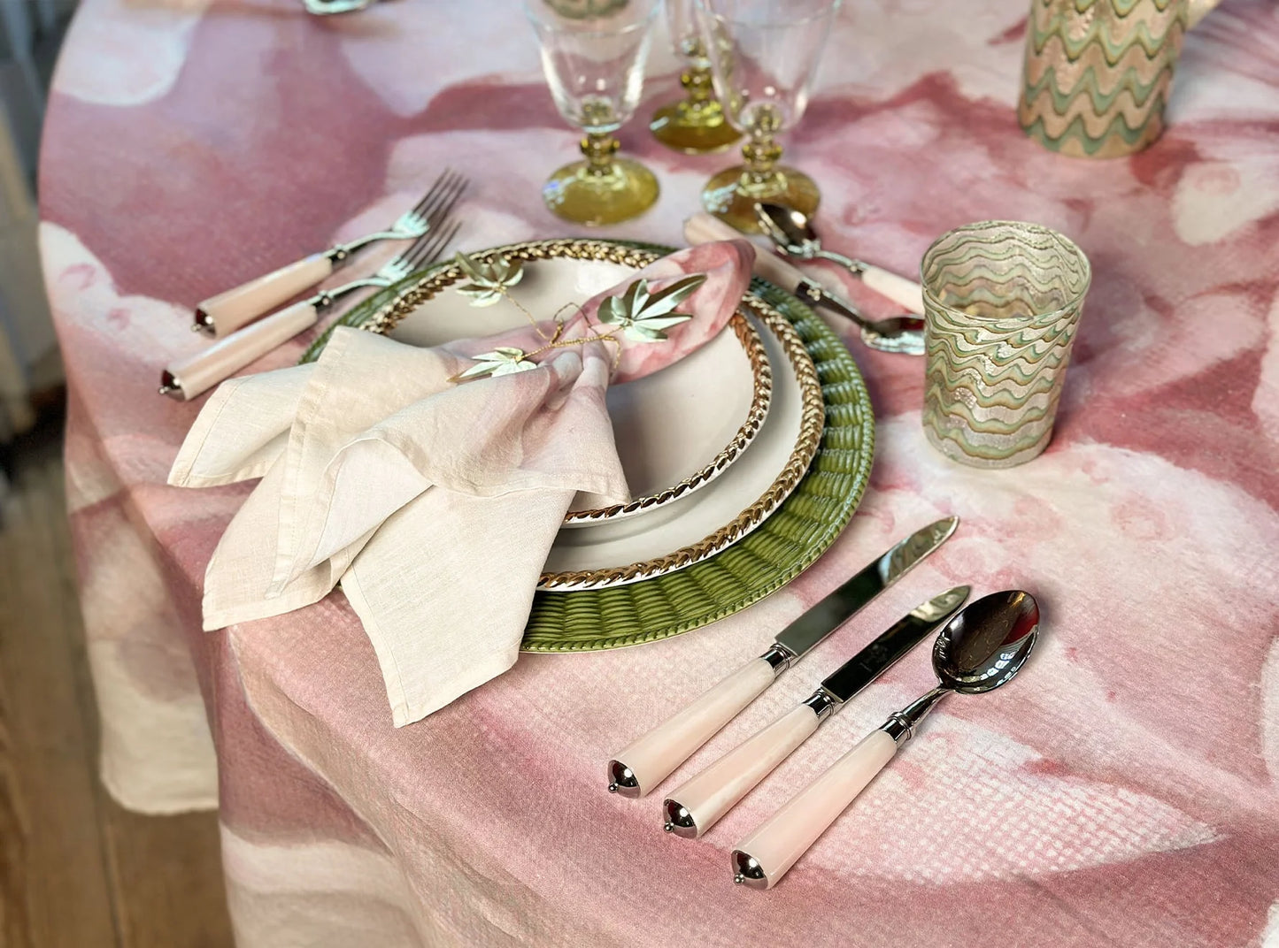 Pink Painted Peony Linen Napkin