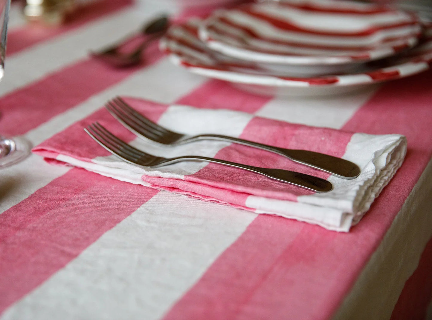 Stripe Linen Napkin - Pink & White