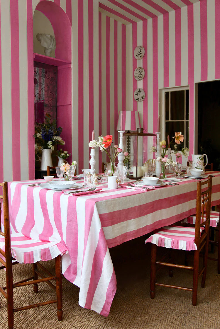 Stripe Linen Tablecloth - Pink & White