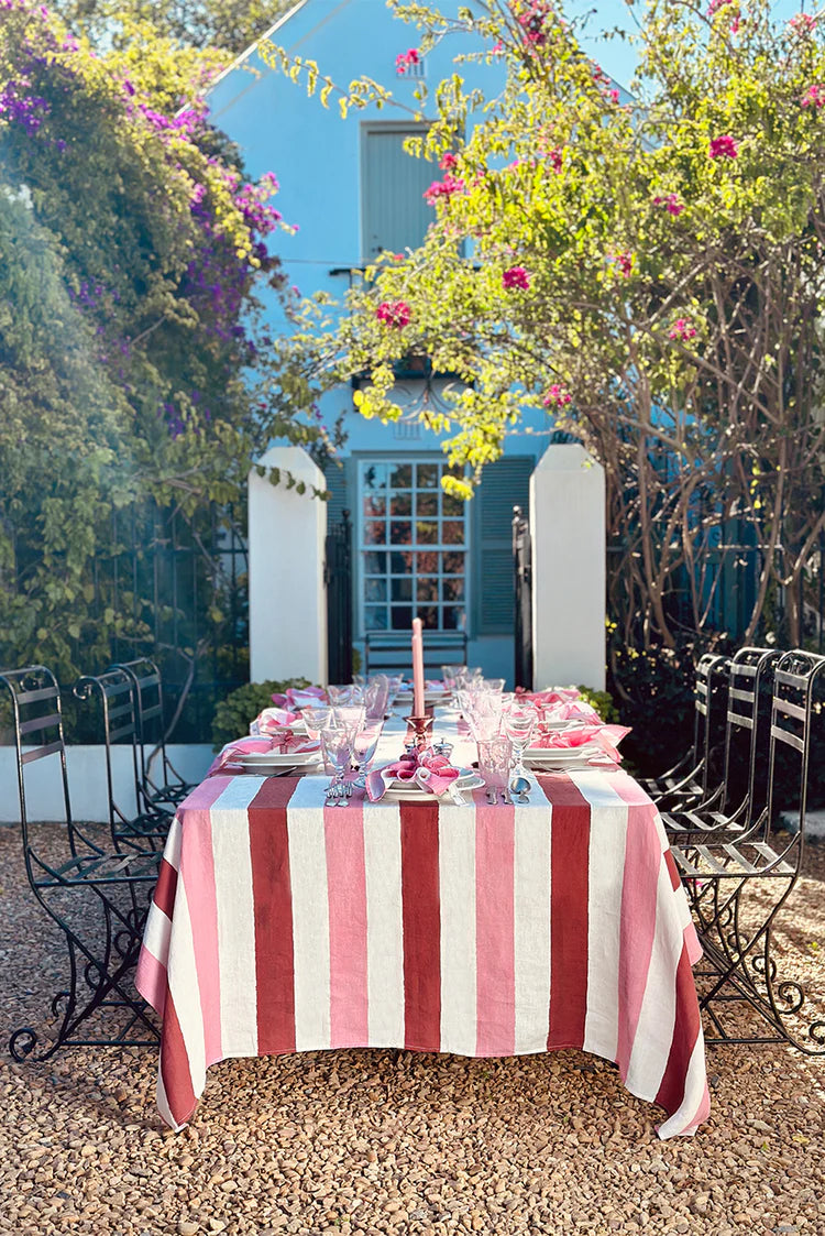 Stripe Linen Tablecloth - Pink. Red & White