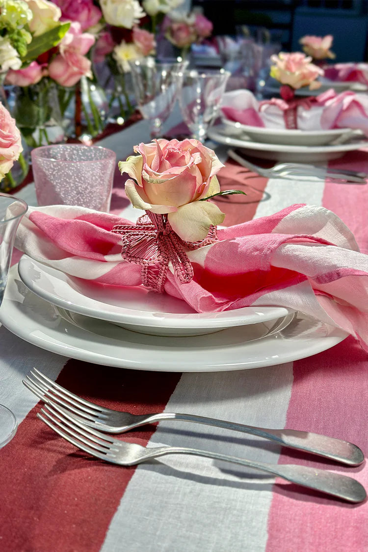 Stripe Linen Tablecloth - Pink. Red & White