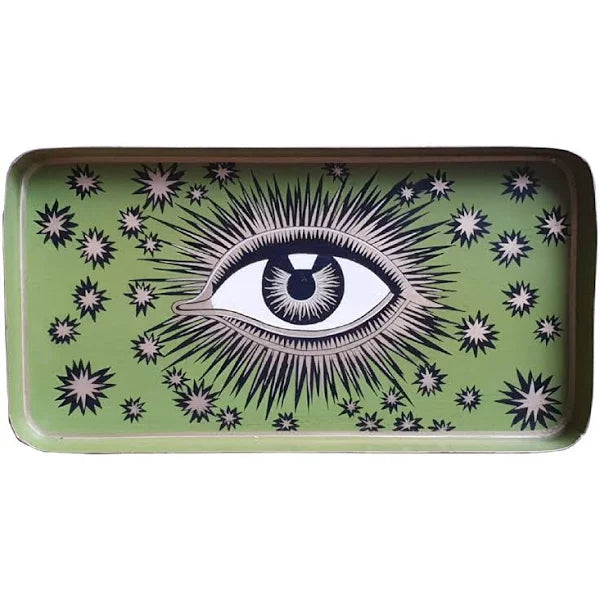 Les Ottomans Rectangular Hand Painted Evil Eye Iron Tray