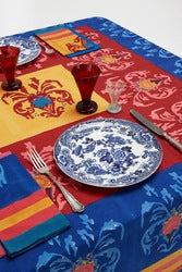 Brocade Royal Blue Cotton Tablecloth - 180x350