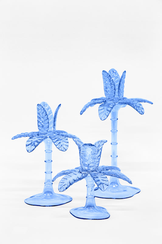 Las Palmas Hand Blown Glass Candle Holder - Royal Blue