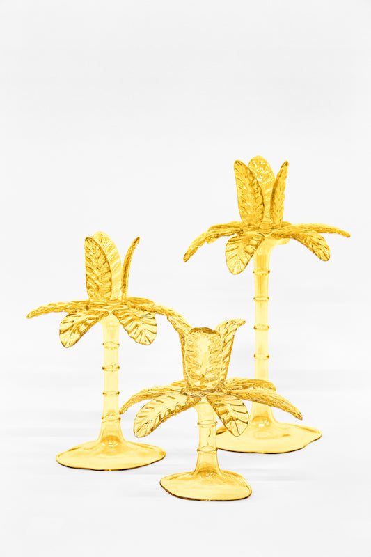 Las Palmas Hand Blown Glass Candle Holder - Amber