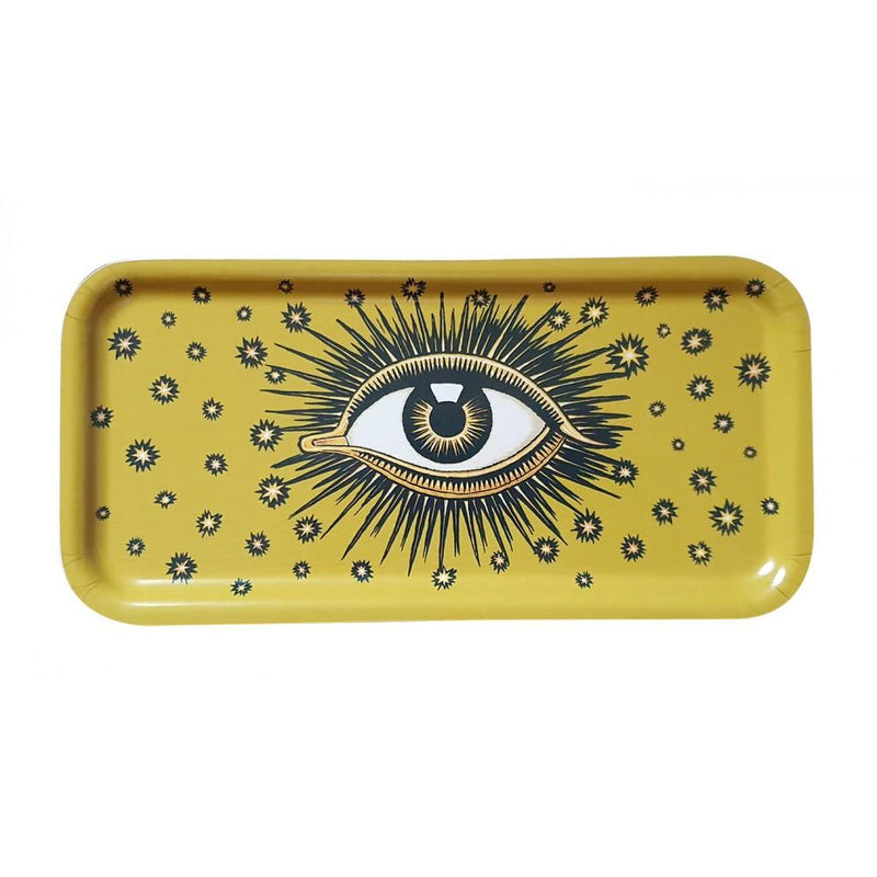 Les Ottomans Rectangular Evil Eye Wooden Tray - Yellow