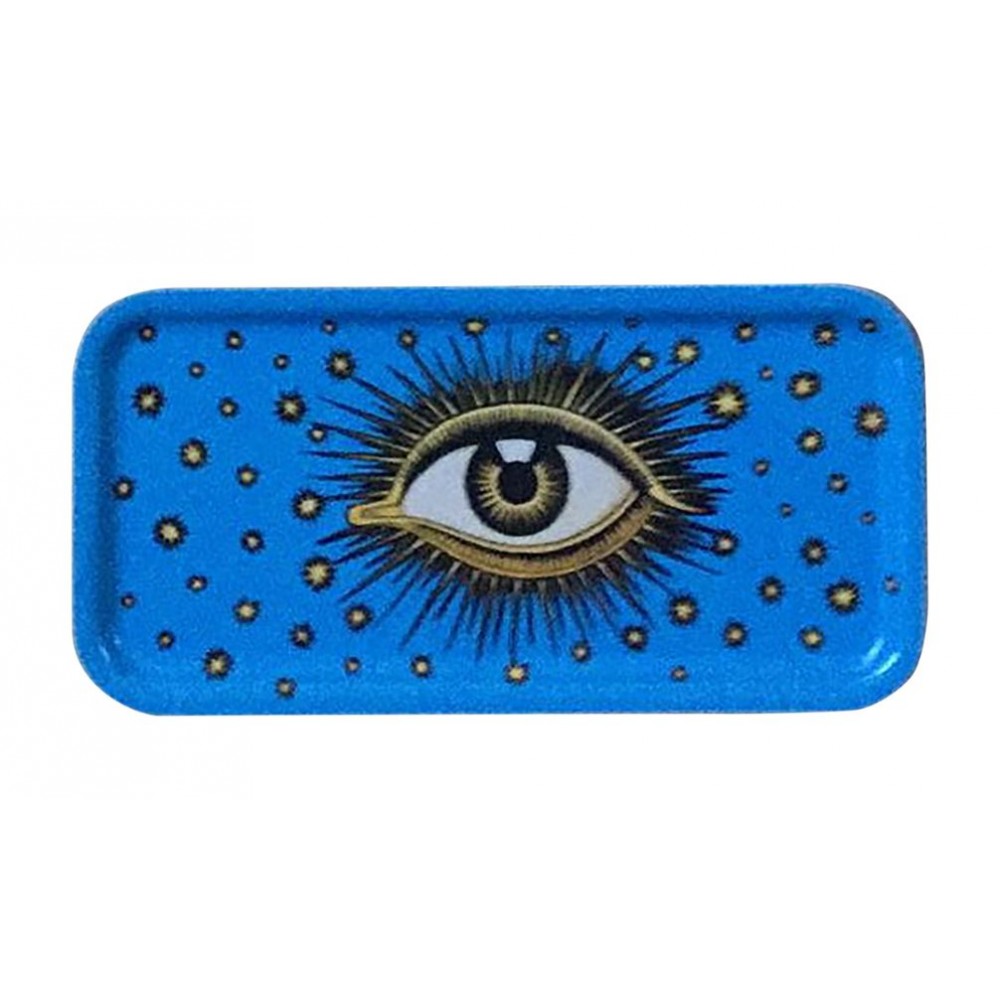 Les Ottomans Rectangular Evil Eye Wooden Tray - Blue