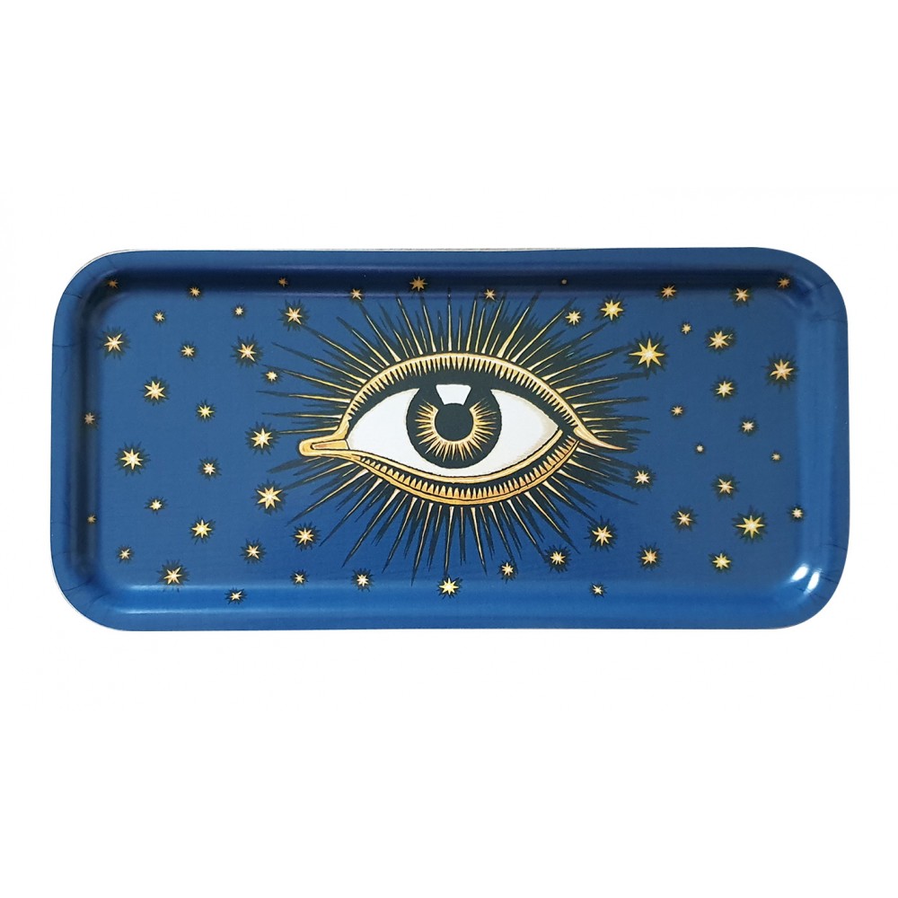 Les Ottomans Rectangular Evil Eye Wooden Tray - Navy