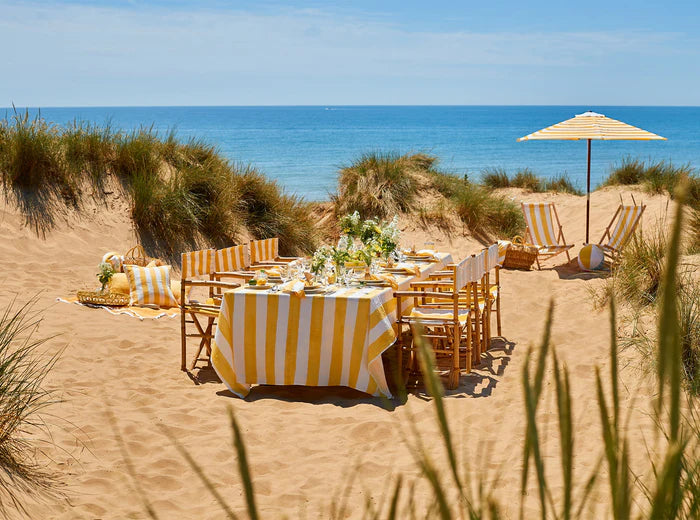 Stripe Linen Tablecloth - Yellow & White