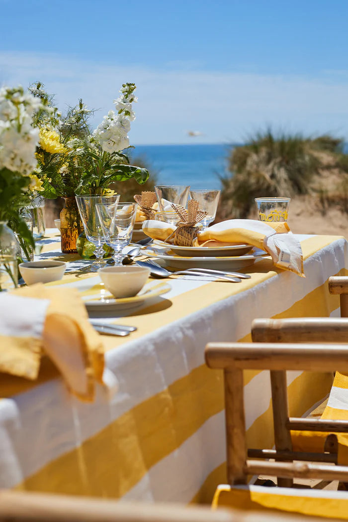 Stripe Linen Tablecloth - Yellow & White