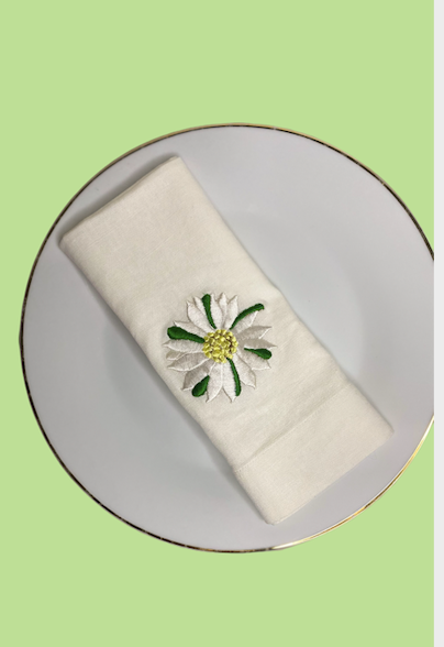 A Table Embroidered Linen Napkin - Flowers