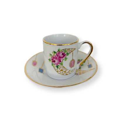 Ramadan Moon Roses Coffee Cups with Plate - Set of 6