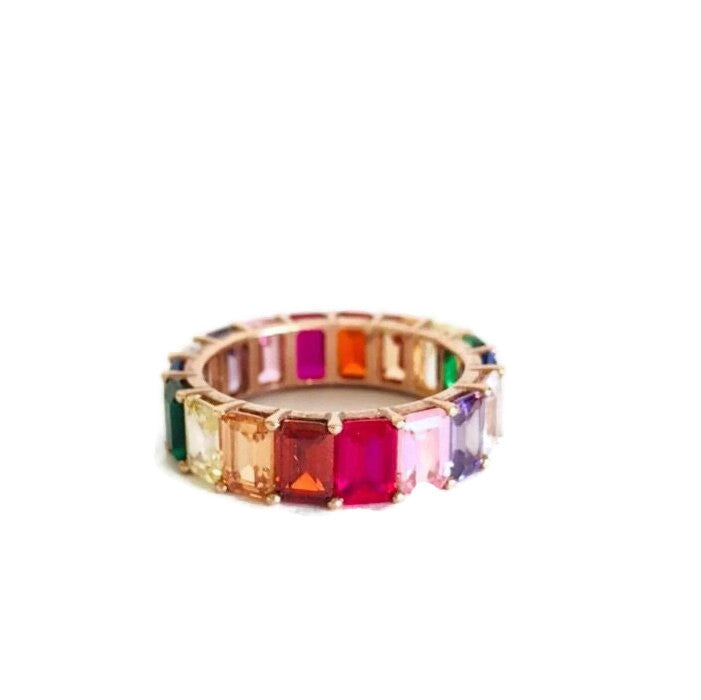 Rainbow Big Baguette Ring - Colored Zircon