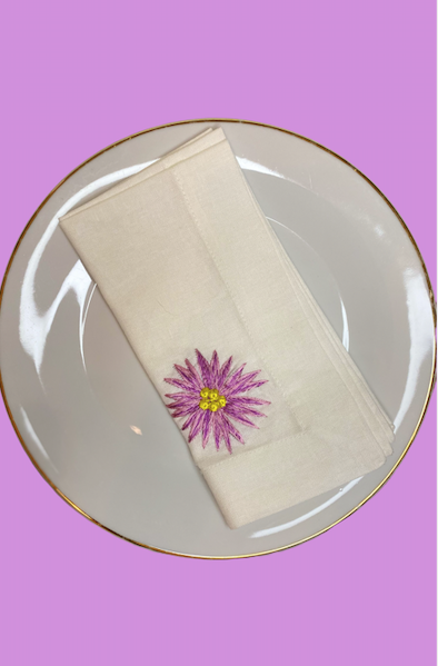 A Table Embroidered Linen Napkin - Flowers
