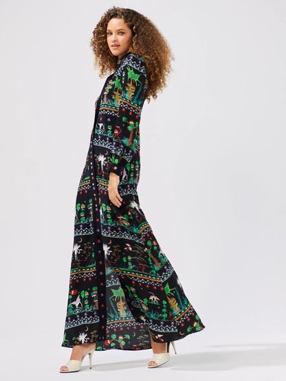 Hayley  Menzies Memories of Utopia Maxi Shirt Silk Dress - Black