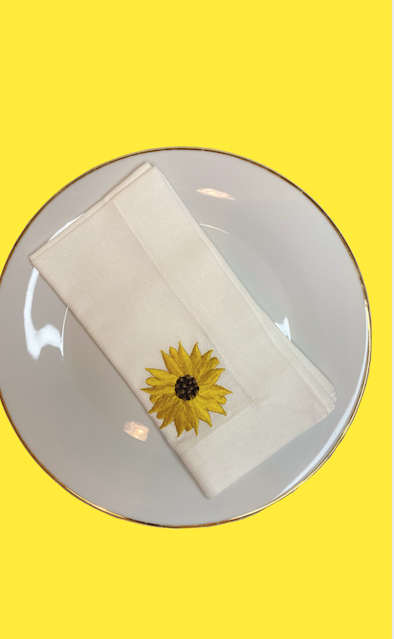 A Table Embroidered Linen Napkin - Flowers